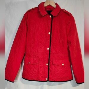 Talbots Jacket Women's Size Small Red Black Quilted Coat Corduroy Trim Classic